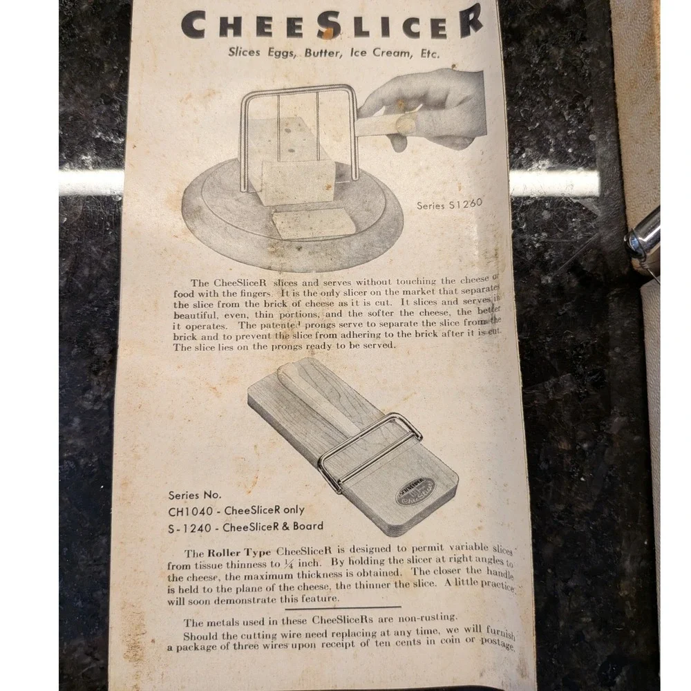 Vintage Schneider CheeSliceR Wire Cheese Slicer Green Marbled Handle w/ Box